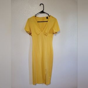 Yellow V-Neck Short Sleeve Women's Dress